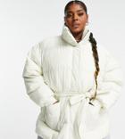 Collusion Plus Belted Puffer Jacket In Ecru-white