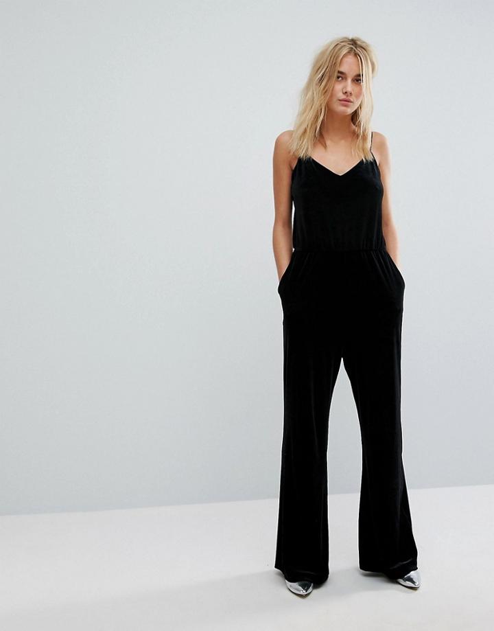 Weekday Velvet Cami Jumpsuit - Black