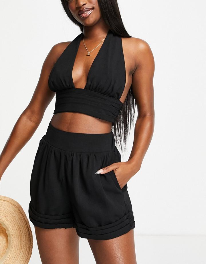 Fashion Union Exclusive Halter Crop Beach Top In Black - Part Of A Set