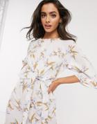 Ax Paris Batwing Sleeve Dress In Floral-white