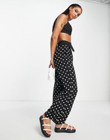 Lola May Wide Leg Belted Pants In Polka Dot - Part Of A Set-black