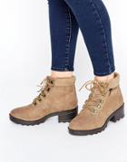 New Look Lace Up Ankle Biker Boots - Brown