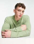 Bando Fluffy Deep Ribbed V Neck Sweater-green