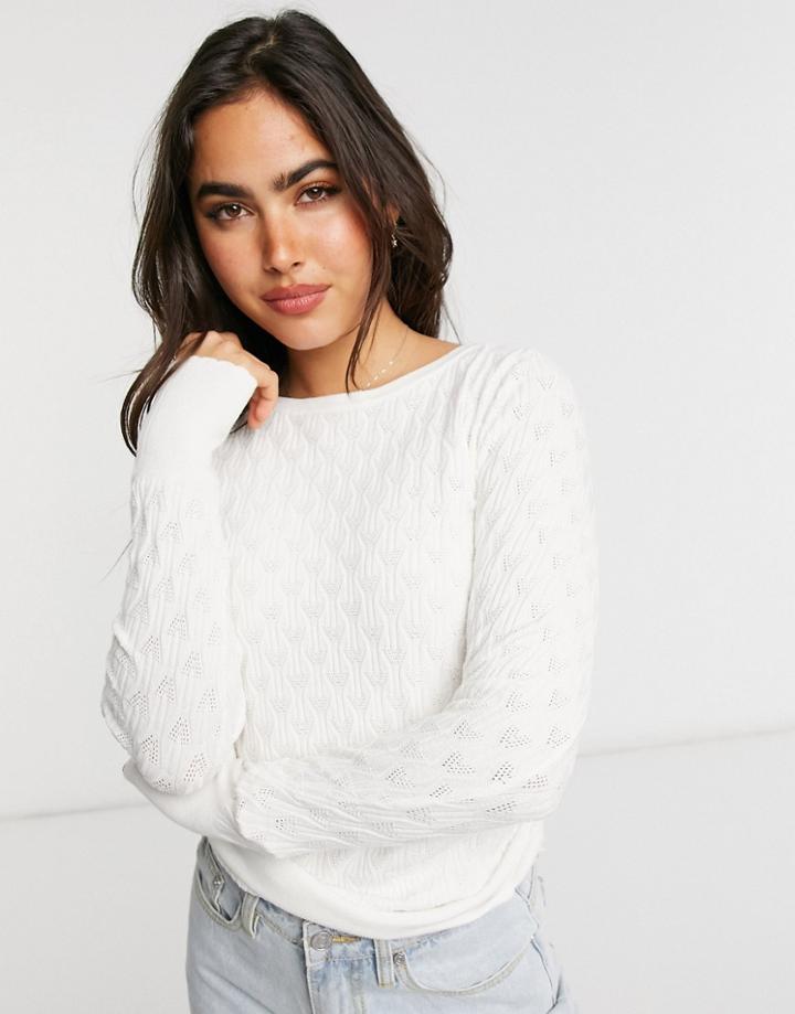 Warehouse Ribbon Stitch Slash Neck T-shirt In White