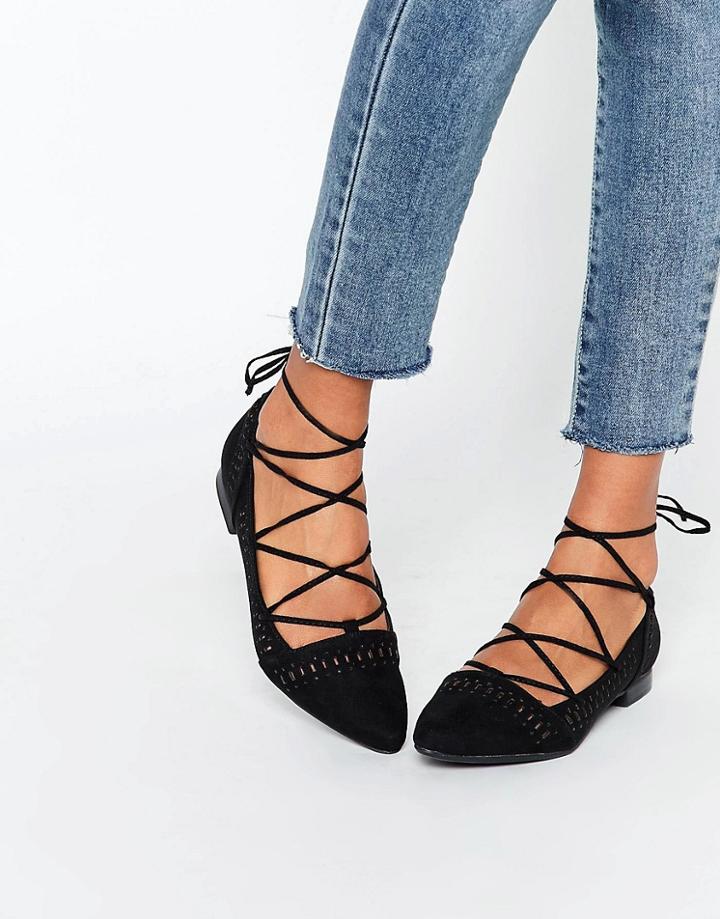New Look Tie Up Flat Shoe - Black