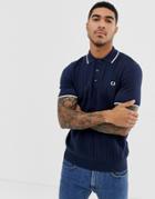Fred Perry Knitted Tipped Polo In Navy - Navy