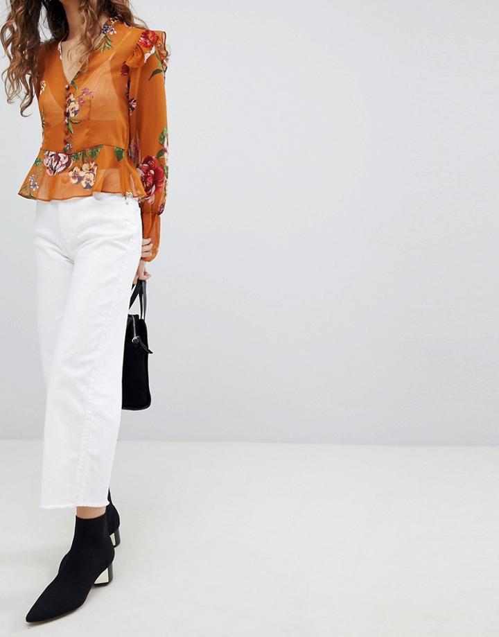 Miss Selfridge Wide Leg Cropped Jeans - White
