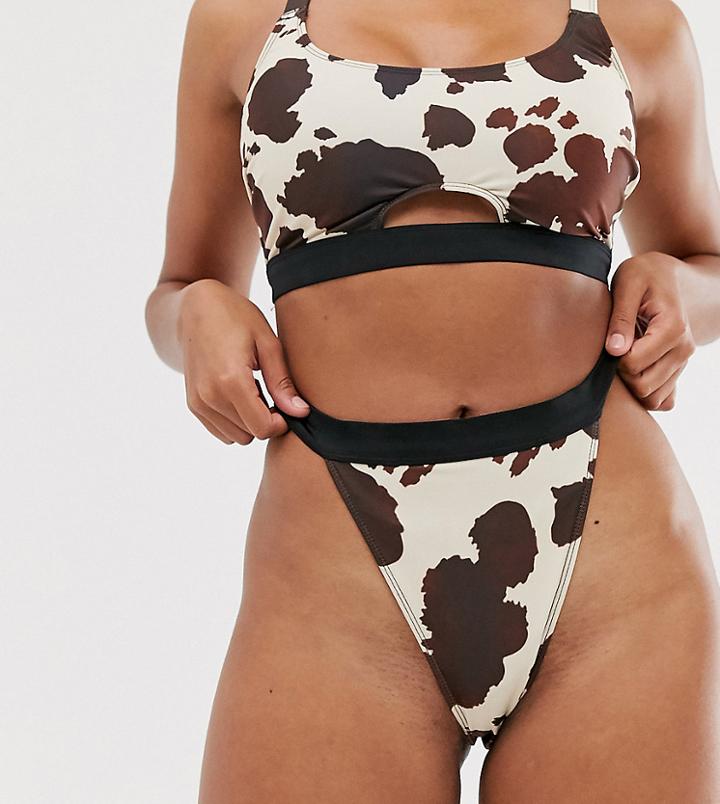Wolf & Whistle Eco Exclusive High Leg Bikini Bottom In Cow Print-orange