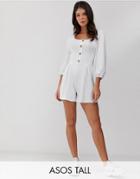 Asos Design Tall Square Neck Button Front Romper - White