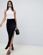 Asos Design Wrap Maxi Skirt With Tie Waist And Split - Black