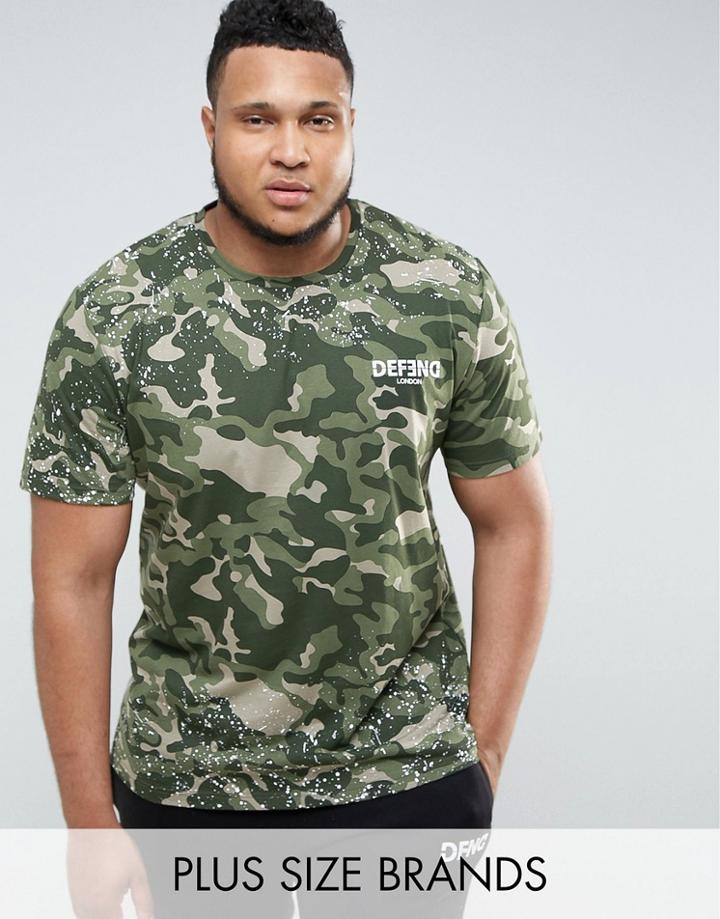 Defend London Plus Camo T-shirt With Paint Splatter - Green