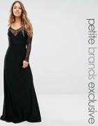 John Zack Petite Plunge Front Maxi Dress With Off Shoulder Sleeve Deta