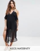 Asos Maternity Beach Midi Chiffon Beach Caftan With Cold Shoulder - Black