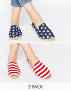 Asos Jeanie Two Pack Espadrilles - Stars And Stripes