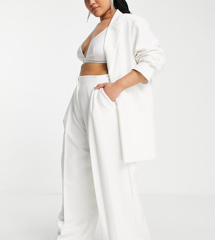 Asos Edition Curve Pleat Front Wide Leg Wedding Pants In Ivory-white