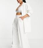 Asos Edition Curve Pleat Front Wide Leg Wedding Pants In Ivory-white