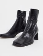 Asos Design Roisin Premium Leather Square Toe Boots In Black