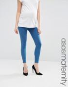 Asos Maternity Rivington Jegging In Daisy Wash With Under The Bump Waistband - Blue