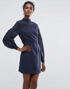 Keepsake Embroidered Belle Sleeve Mini Dress - Navy