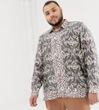 Asos Design Plus Regular Fit Satin Mix & Match Paisley Print Shirt-gray