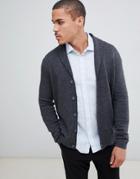 Asos Design Lambswool Shawl Cardigan In Charcoal-gray