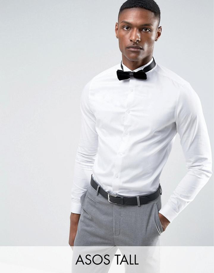 Asos Tall Wedding Slim Sateen Shirt With Double Cuff And Wing Collar - White