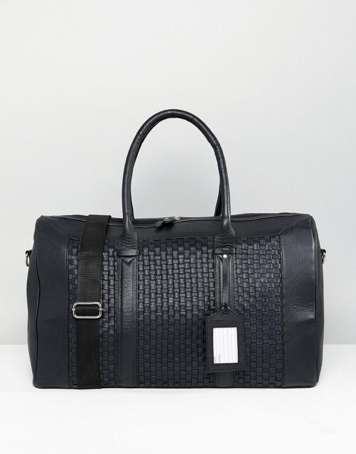 Asos Carryall In Black Leather With Woven Panel - Black