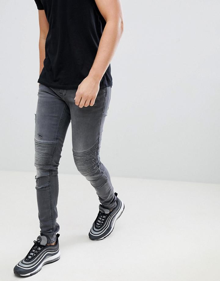 Blend Super Skinny Biker Jeans In Gray - Gray