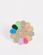 Asos Design Brooch With Multicolor Flower Brooch And Gold Tone