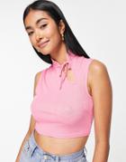 Asos Design Cut Out Top In Slinky Mesh In Pink
