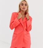 Asos Design Petite Strong Shoulder Suit Blazer In Coral-orange