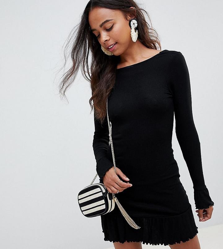 Asos Design Petite Scoop Back Mini Dress With Frill Hem - Black