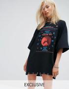 Milk It Vintage Oversized T-shirt Dress With Zodiac Print And Celestial Tirm - Black