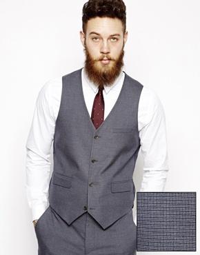 Asos Slim Fit Vest In Mini Houndstooth - Navy
