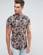 New Look Regular Fit Palm Print Shirt In Pink - Pink