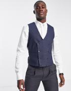 Noak Skinny Vest In Blue Birdseye Textured Wool Blend With Two-way Stretch
