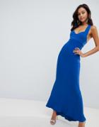 Asos Design Cupped Fishtail Maxi Dress-blue