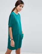 Asos Slinky T-shirt Dress With Pockets - Green