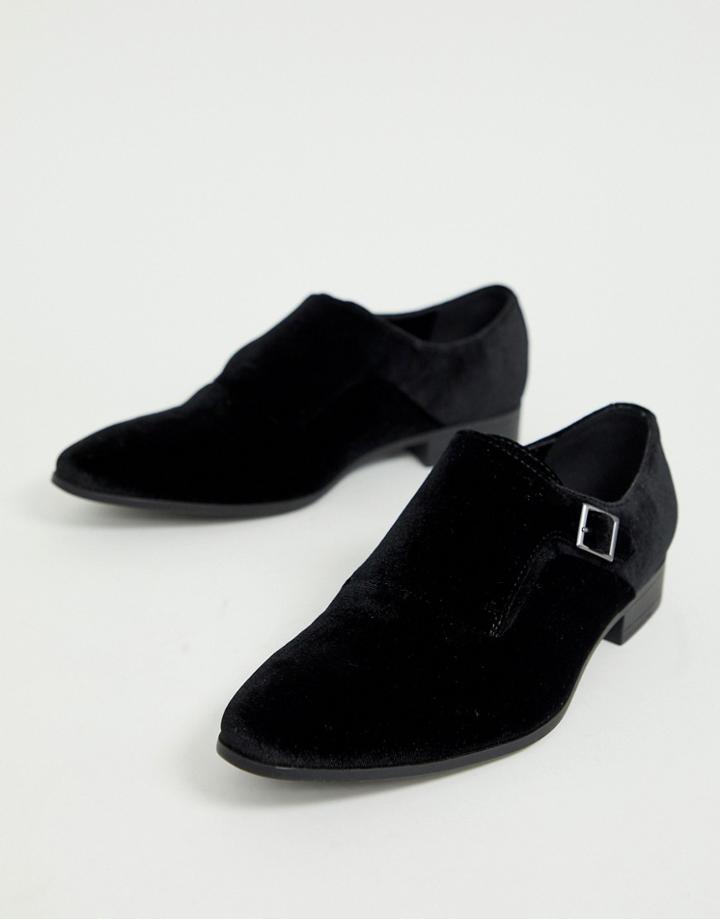 Asos Design Monk Shoes In Black Velvet With Black Sole