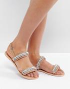Asos Fearless Embellished Flat Sandals - Beige