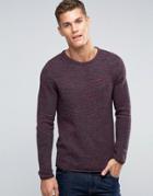 Esprit Waffle Knit Crew Neck Sweater In Mixed Yarns - Red