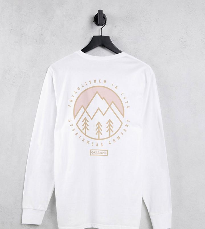 Columbia Cades Cove Long Sleeve Back Print T-shirt In White Exclusive At Asos