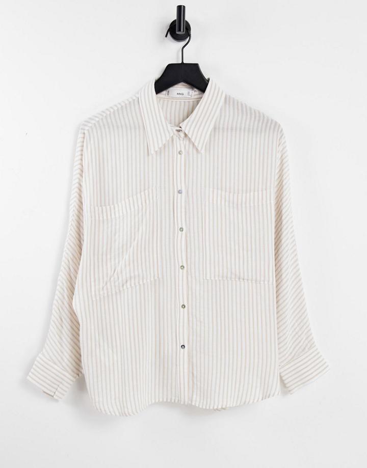 Mango Striped Relaxed Fit Shirt In Beige-neutral