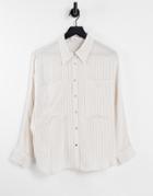 Mango Striped Relaxed Fit Shirt In Beige-neutral