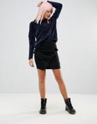 Noisy May Denim Skirt With Raw Edge Frill-black