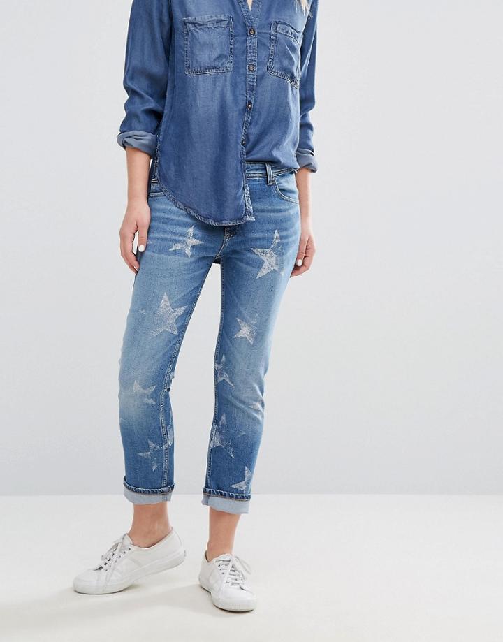 Tommy Hilfiger Denim Lana Straight Crop Jean With Stars - Blue