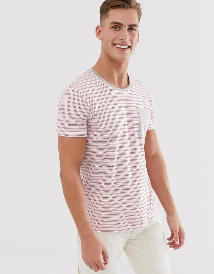 Esprit T-shirt With Gray And Red Stripe-white
