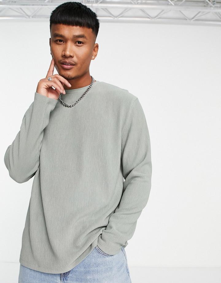 Asos Design Relaxed Fit Heavyweight Rib Long Sleeve T-shirt In Washed Khaki-green