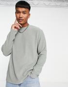 Asos Design Relaxed Fit Heavyweight Rib Long Sleeve T-shirt In Washed Khaki-green