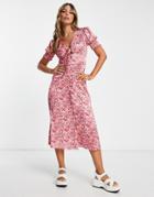 River Island Ditsy Floral Tie Front Midi Dress In Red